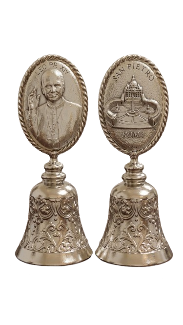 CAMPANELLO OVALE DOPPIA PLACCA METALLO PAPA LEONE XIV