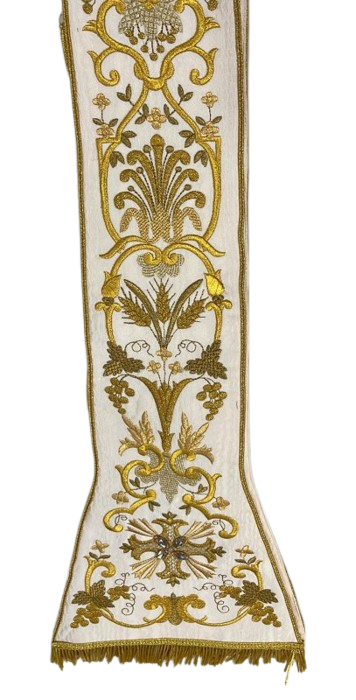 STOLA ROMANA MOIRE' BIANCO ORNATO ORO/SWAROSKI