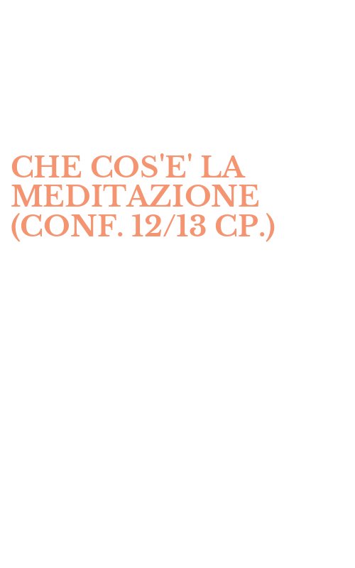 CHE COS'E' LA MEDITAZIONE (CONF. 12/13 CP.)