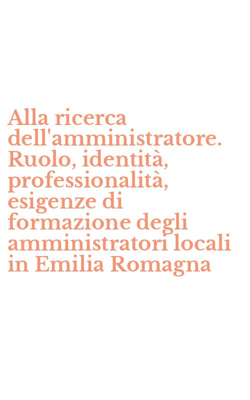 Alla ricerca dell'amministratore. Ruolo, identità, professionalità, esigenze di formazione degli amministratori locali in Emilia Romagna