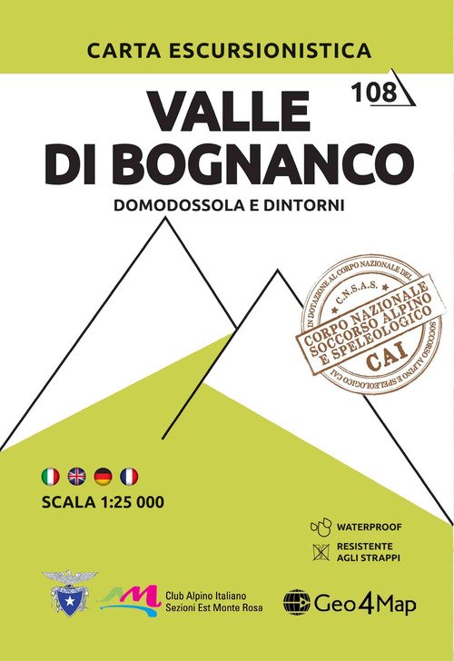 108 Valle di Bognanco. Domodossola e dintorni. Carta escursionistica 1:25.000
