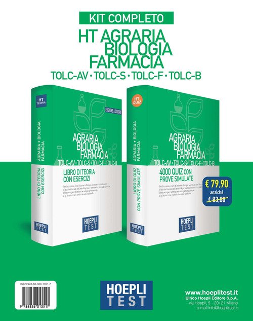 Hoepli test. Agraria, Biologia, Farmacia TOLC-AV, TOLC-S, TOLC-F, TOLC-B.  Kit completo