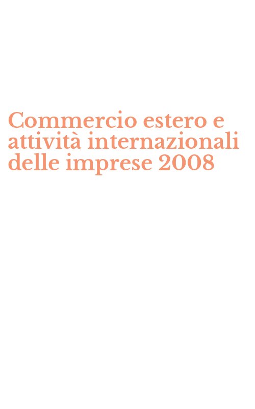 Commercio estero e attività internazionali delle imprese 2008