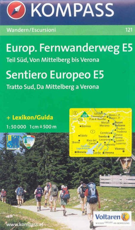 Carte per percorsi a lungo tragitto n. 121. Sentiero europeo E5 tratto sud 1:50.000