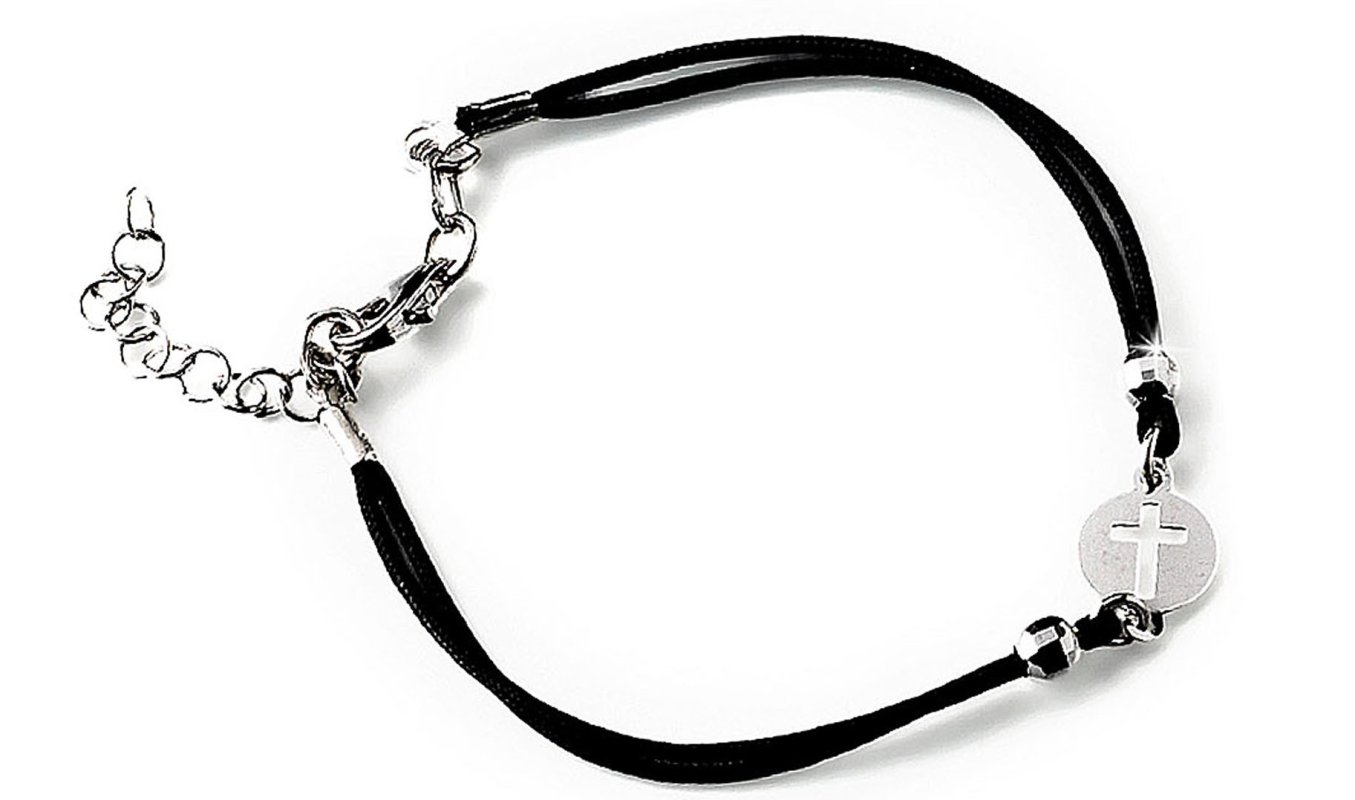 BRACCIALE CORDA - CROCE TRAFORATA ARG.