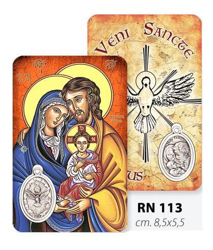 CARD SACRA FAMIGLIA CON MEDAGLIA IN METALLO
