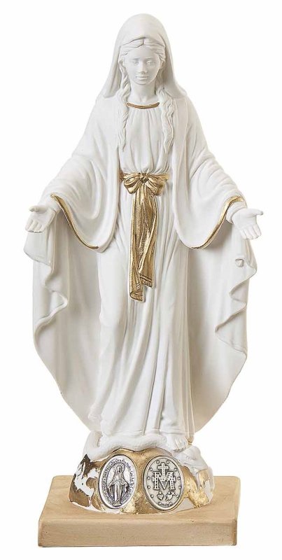 STATUA MIRACOLOSA BIANCA CON MEDAGLIA 20 CM