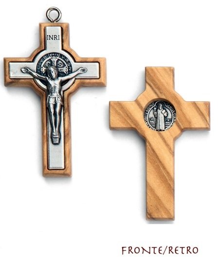 CROCE SAN BENEDETTO IN LEGNO DI ULIVO E METALLO