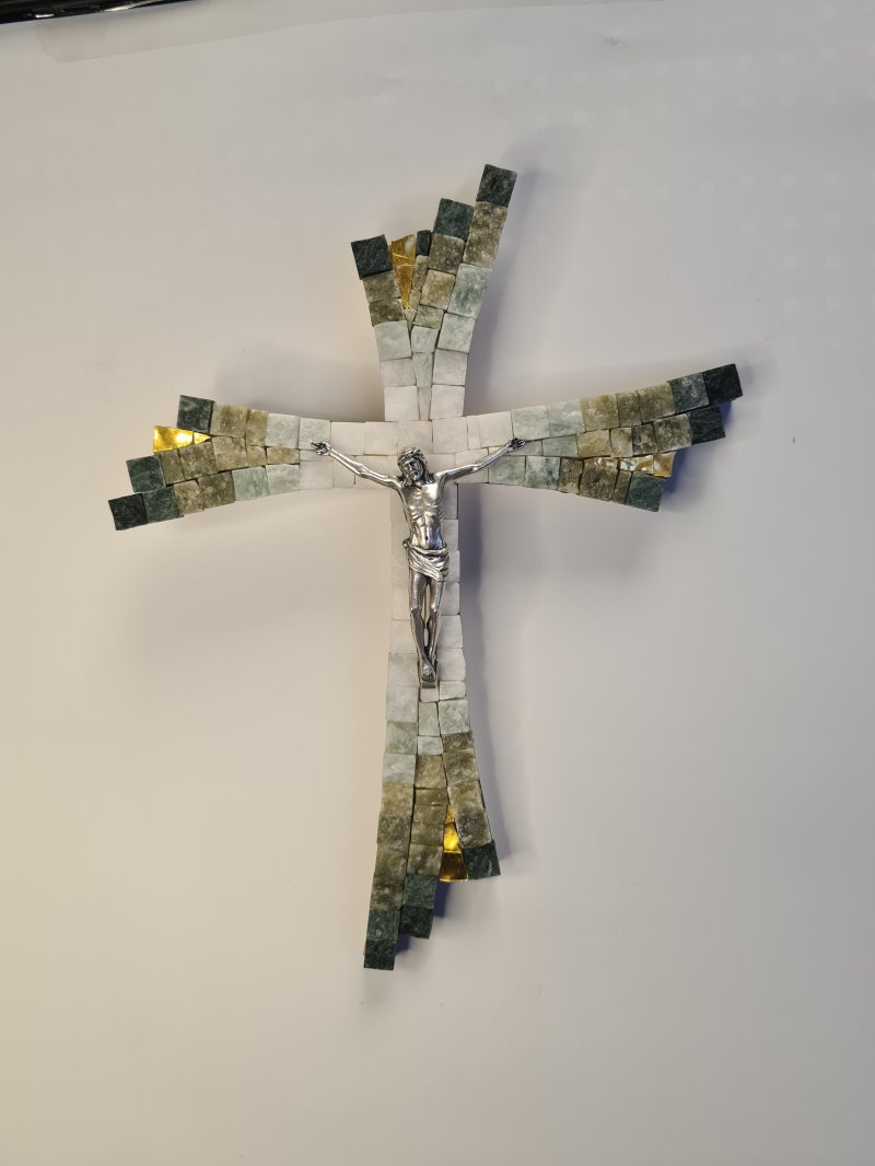 CROCE MOSAICO VERDE/ORO 20X25 CM