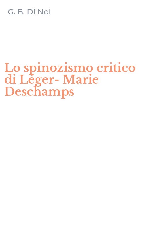 Lo spinozismo critico di Léger-Marie Deschamps