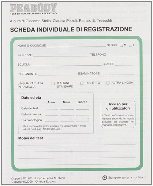 Peabody. Scheda individuale
