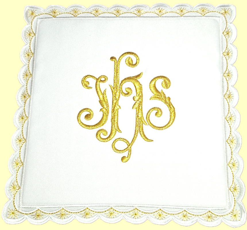 PALLA IHS RICAMO ORO SU BIANCO