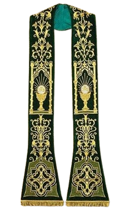 STOLA EUCARISTICA CON RICAMO ORO SU VERDE