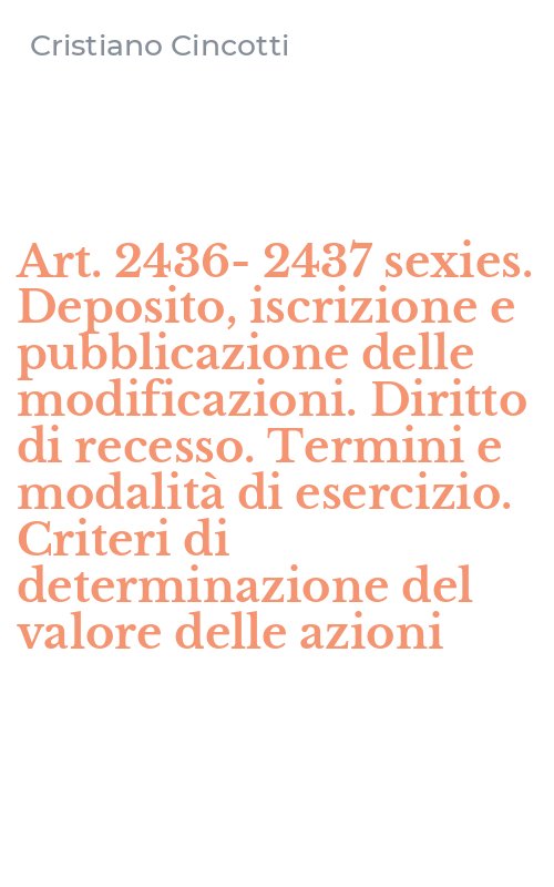 Art. 2436-2437 sexies. Deposito, iscrizione e pubblicazione delle modificazioni. Diritto di recesso. Termini e modalità di esercizio. Criteri di determinazione del valore delle azioni