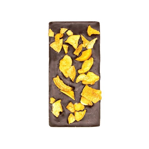 Tavoletta “Rustica” Cioccolato Extra Fondente con  mela chips alla cannella