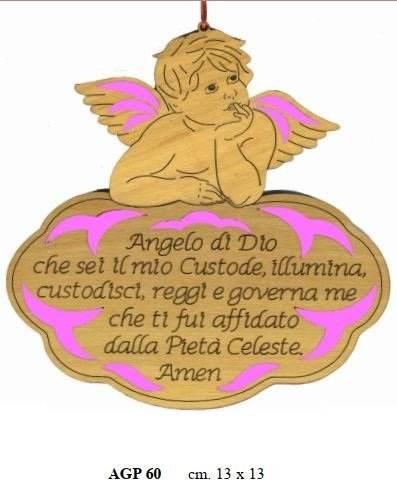 ANGELO DI DIO (ROSA) - Legno di ulivo. Con biglietto messaggio in busta crystal. Da parete.