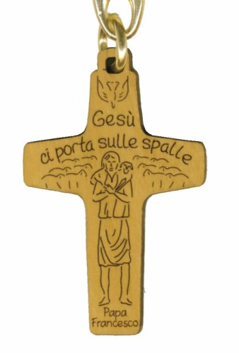 PORTACHIAVI "CROCE PAPA FRANCESCO" - Legno di ulivo. Con biglietto messaggio in busta crystal.