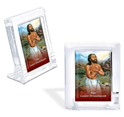 QUADRETTO IN VETRO LAZZARO DEVASAHAYAM - Quadretto in vetro rettangolare 25 x 40 mm con la foto del santo. Completo di scatolina. Prodotto in Italia.