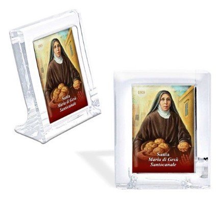 QUADRETTO IN VETRO MARIA DI GESÙ SANTOCANALE - Quadretto in vetro rettangolare 25 x 40 mm con la foto del santo. Completo di scatolina. Prodotto in Italia.