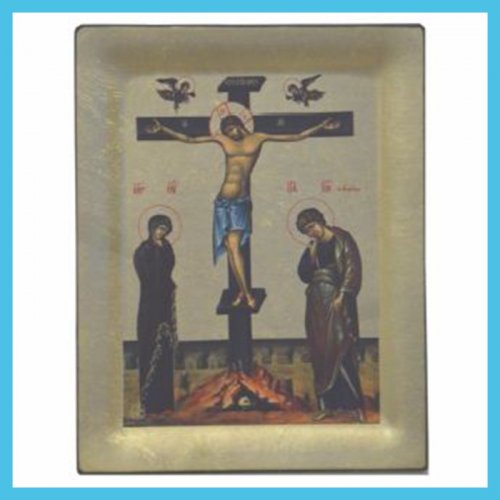 Crocifissione di Gesù 15x19 cm - Icona su legno realizzata con la tecnica serigrafica. Provenienza Grecia.