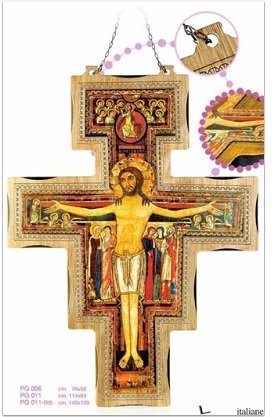 CROCE SAN DAMIANO - La croce è realizzata su legno con finiture in oro. Dimensione: 117x83 cm.