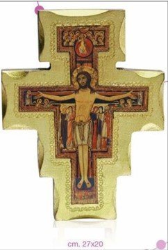 CROCE SAN  DAMIANO - La croce è realizzata su legno con finiture in oro. Dimensione: 27 x 20 cm.