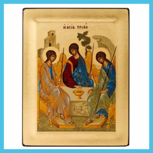 Trinità Antico Testamento (di Rublev) 23x29 cm - Icona su legno realizzata con la tecnica serigrafica. Provenienza Grecia.
