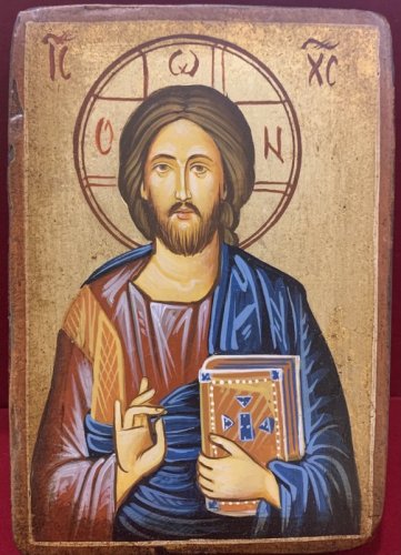 B031-L1 CRISTO MAESTRO LIBRO CHIUSO - Icona dipinta a mano, misure 10 x 14 cm.