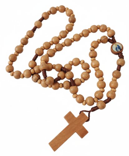 ROSARIO LEGNO CORDA "DOPPIO CHICCO" - Colore marrone chiaro.
