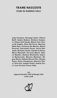 Trame nascoste. Studi su Giorgio Colli