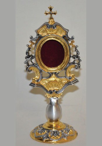 RELIQUIARIO BICOLORE - FUSIONE CERA PERSA ORO/ARGENTO 15X6,5 CM - TECA 38X31 mm