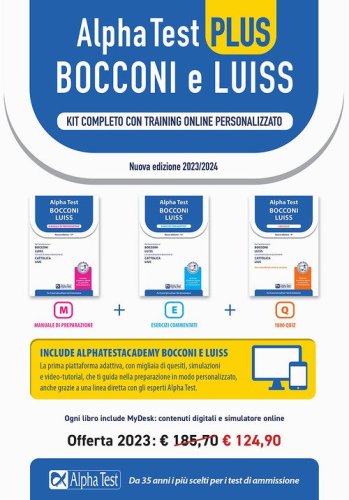 Alpha Test plus Bocconi e Luiss. Kit completo di preparazione con training on line