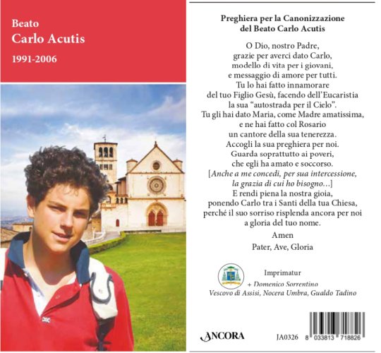 PREGHIERA IN ITALIANO CANONIZZAZIONE CARLO ACUTIS - IMMAGINETTA 8x15 cm CON PREGHIERA
