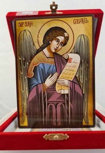 ARCANGELO GABRIELE - Icona dipinta a mano, misure 10 x 14 cm. Con cofanetto.