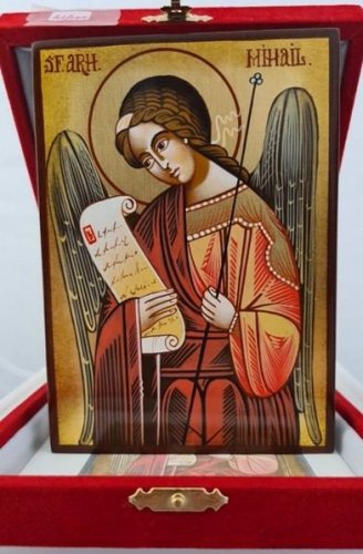 ARCANGELO MICHELE - Icona dipinta a mano, misure 10 x 14 cm. Con cofanetto.