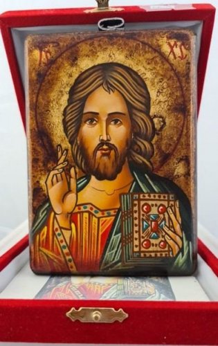 CRISTO PANTOCRATORE - Icona dipinta a mano, misure 10 x 14 cm. Con cofanetto.