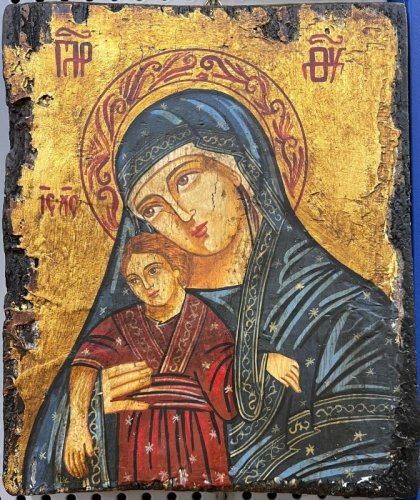 MADONNA CON BIMBO 18X22 CM - ICONA DIPINTA A MANO E ANTICHIZZATA
