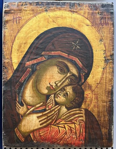 MADONNA DELLA TENEREZZA 22X32 CM - ICONA DIPINTA A MANO E ANTICHIZZATA
