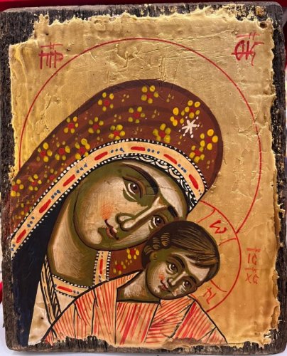 MADONNA DI KIKO 14X18 CM - ICONA DIPINTA A MANO E ANTICHIZZATA