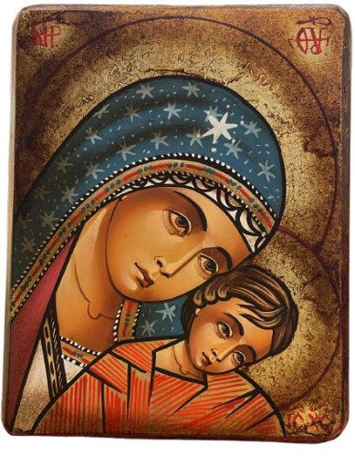MADONNA ELEUS KIKKS - Icona dipinta a mano, misure  14 x 18 cm. Con cofanetto.