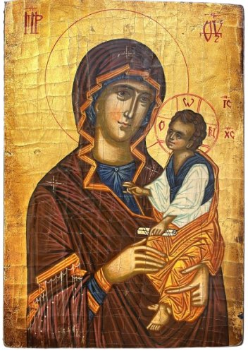 MADONNA HODIGITRIA 28X40 CM - Con lavorazione del fondo tipo mosaico