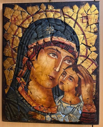 MADONNA HODIGITRIA SMOLENSKAJA 24X30 CM - TECNICA SU UOVA DI STRUZZO