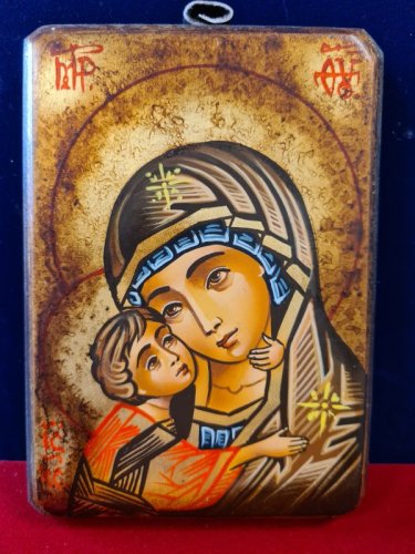 MADONNA VLADIMIRSKAJA - Icona dipinta a mano, misure 10 x 14 cm. Con cofanetto.