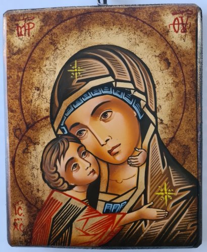 MADONNA "VLADIMIRSKAJA" 22X18 CM - ICONA RUMENA DIPINTA A MANO