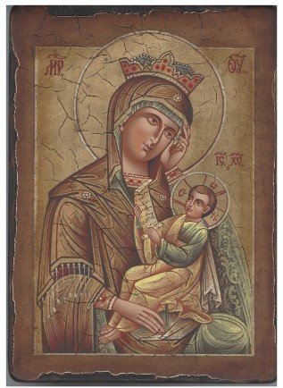 MADRE DI DIO CONSOLA LA MIA PENA 22x30 CM - ICONA DIPINTA E ANTICHIZZATA