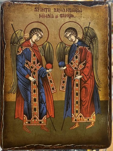 MICHELE E GABRIELE - Icona dipinta a mano, misure 18 x 22 cm. Con cofanetto.