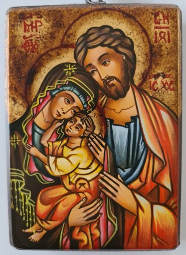 SACRA FAMIGLIA - Icona dipinta a mano, misure 10 x 14 cm. Con cofanetto.