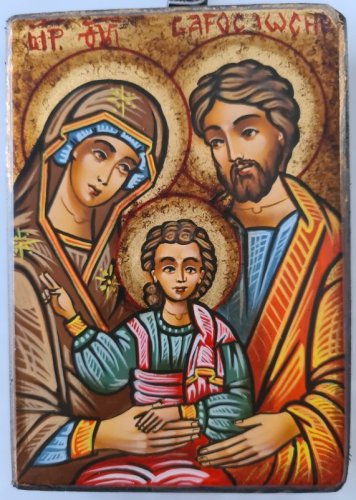 SACRA FAMIGLIA - Icona dipinta a mano, misure 10 x 14 cm. Con cofanetto.
