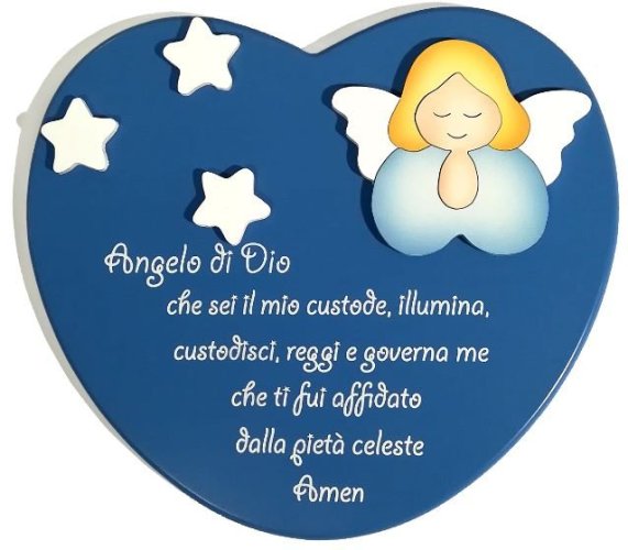 ANGELO DI DIO CUORE BLU CON ANGELO PREGA 24X27