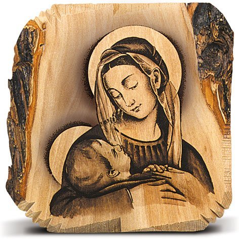 MADONNA DEL TENERO SGUARDO SU LEGNO D'OLIVO 13X16